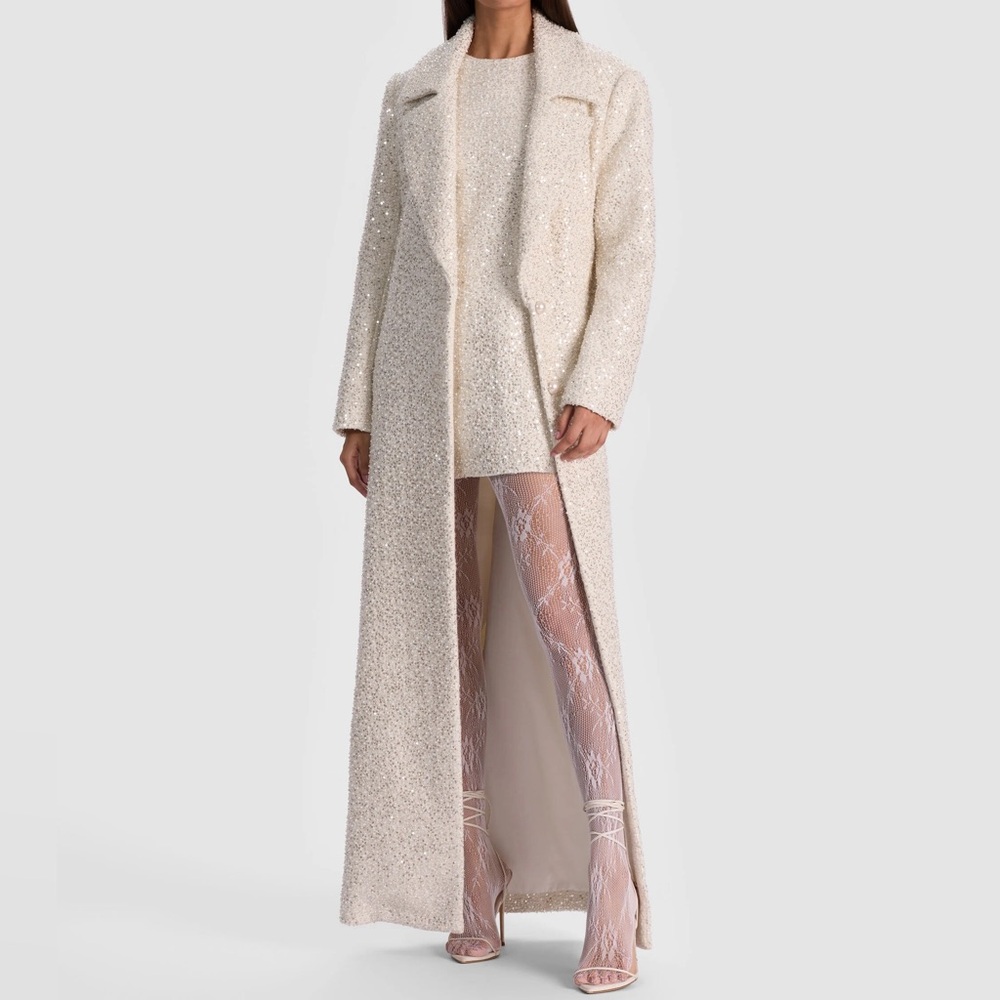 NICHOLAS EMBELLISHED COAT in OFF WHITE